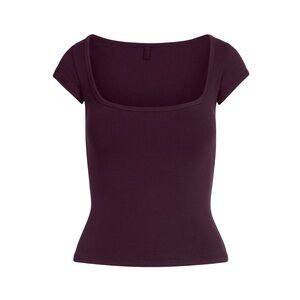 Skims Cotton Jersey Scoop Neck Tshirt Currant New
